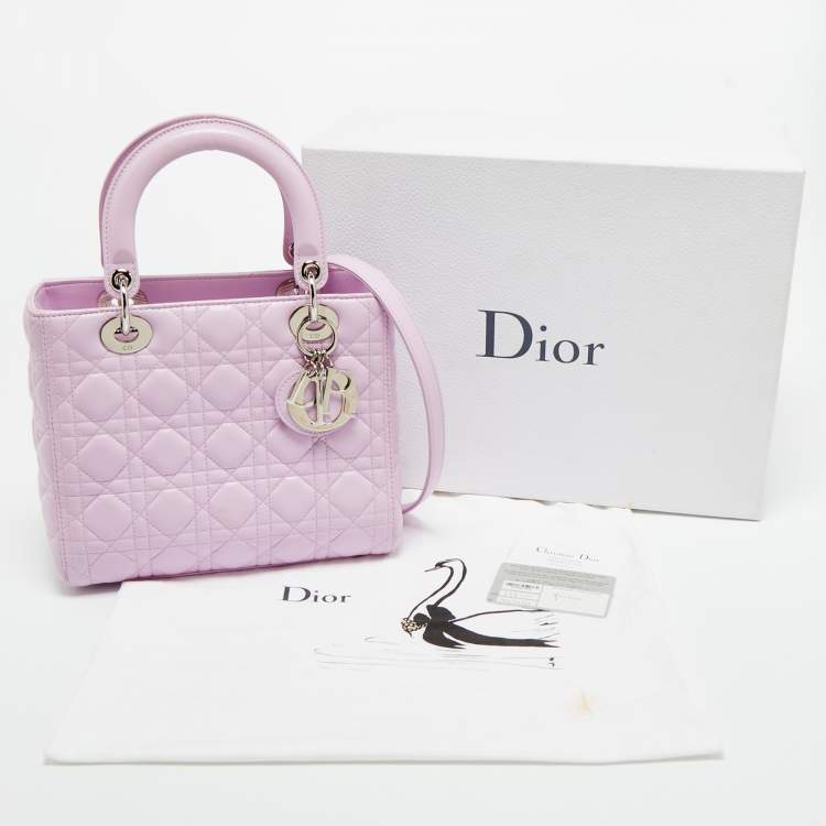 Pre Owned Dior Lilac Cannage Leather Medium Lady Dior Tote