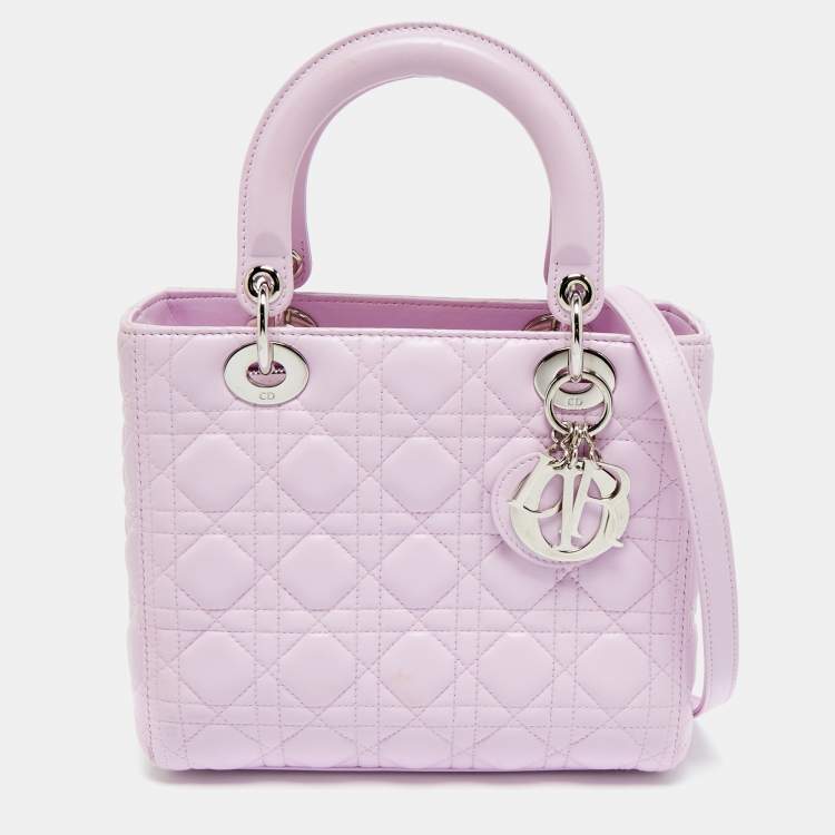 Pre Owned Dior Lilac Cannage Leather Medium Lady Dior Tote
