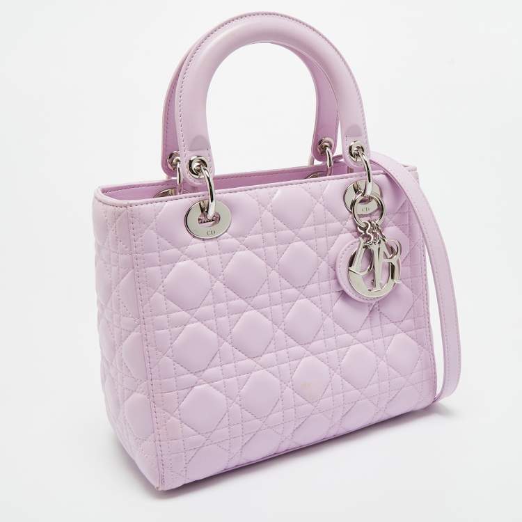 Pre Owned Dior Lilac Cannage Leather Medium Lady Dior Tote
