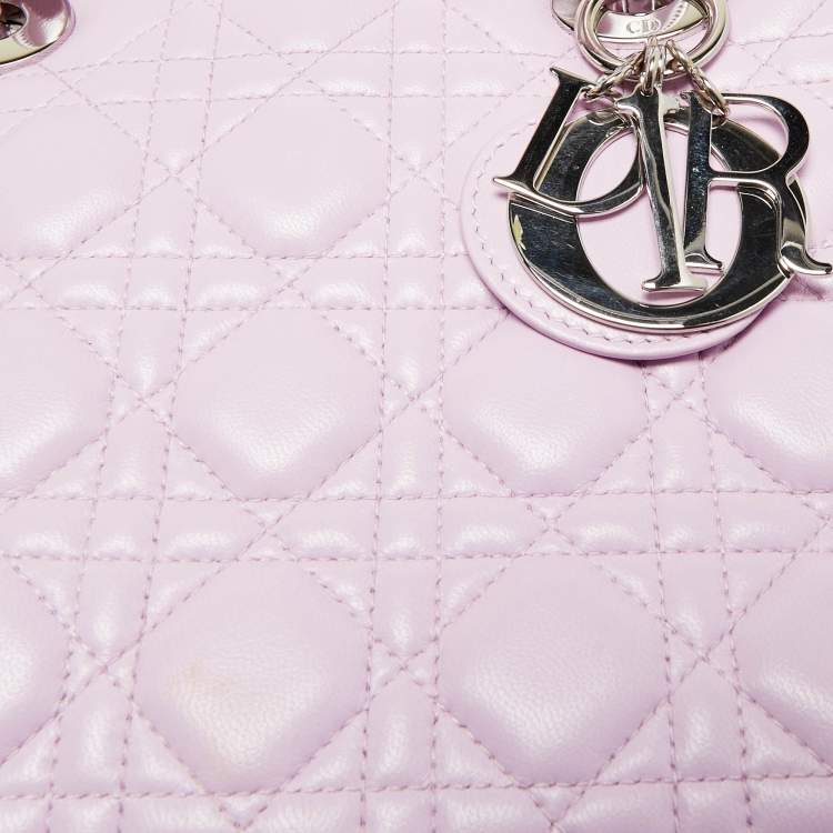 Pre Owned Dior Lilac Cannage Leather Medium Lady Dior Tote