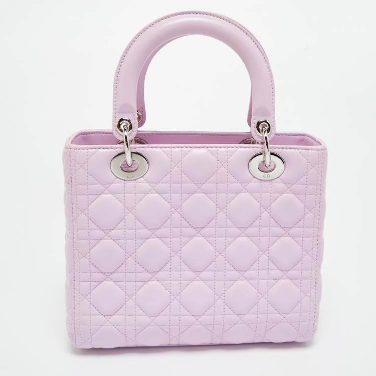 Pre Owned Dior Lilac Cannage Leather Medium Lady Dior Tote