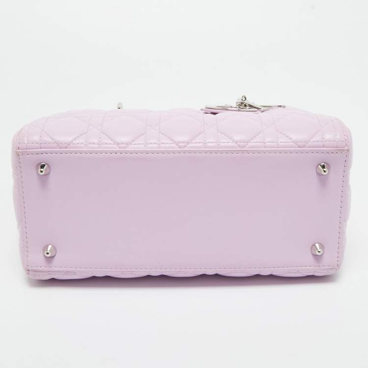 Pre Owned Dior Lilac Cannage Leather Medium Lady Dior Tote