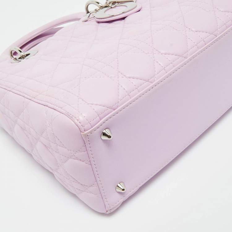 Pre Owned Dior Lilac Cannage Leather Medium Lady Dior Tote