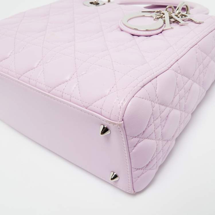 Pre Owned Dior Lilac Cannage Leather Medium Lady Dior Tote