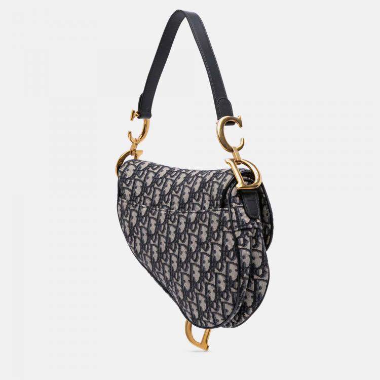 Pre Owned Dior Blue Oblique Canvas Saddle Bag