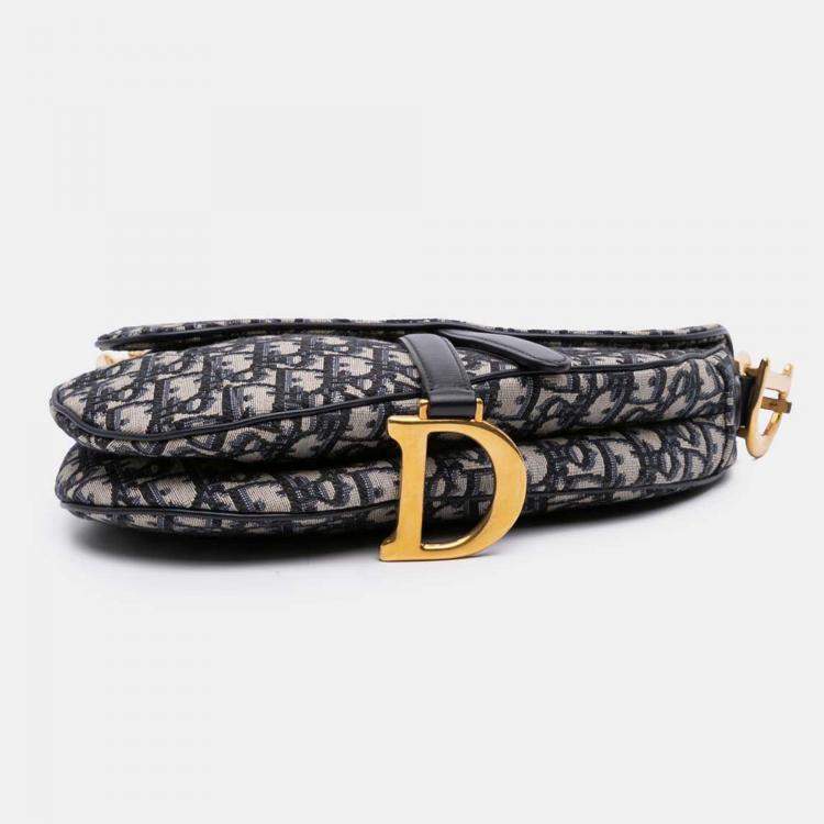 Pre Owned Dior Blue Oblique Canvas Saddle Bag