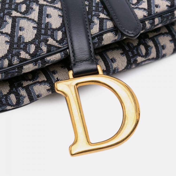 Pre Owned Dior Blue Oblique Canvas Saddle Bag