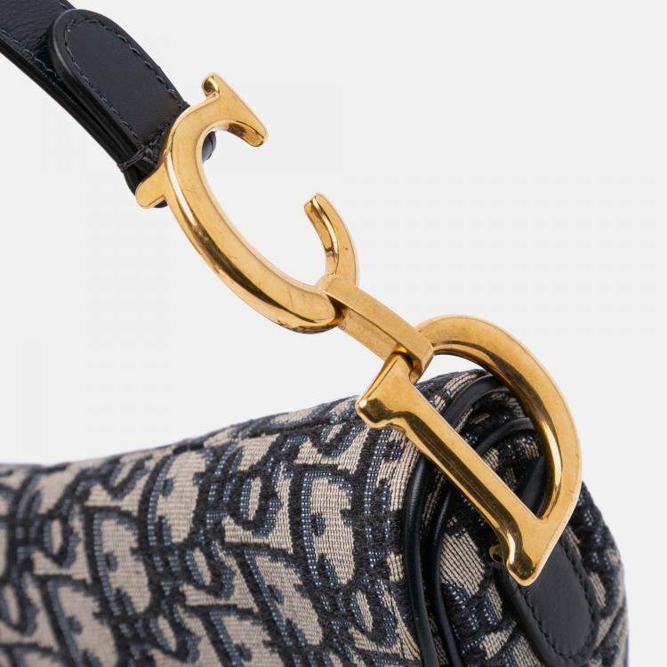 Pre Owned Dior Blue Oblique Canvas Saddle Bag