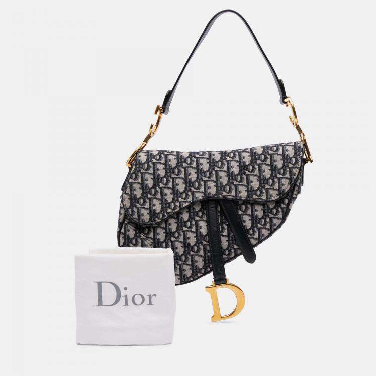 Pre Owned Dior Blue Oblique Canvas Saddle Bag