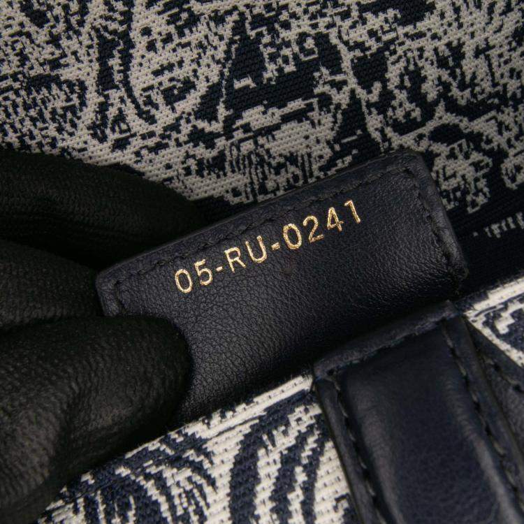 Pre Owned Dior Navy Blue Canvas Reverse Embroidered Toile De Jouy Saddle Bag