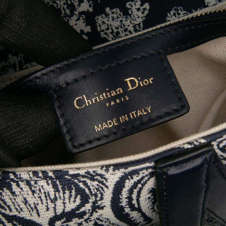 Pre Owned Dior Navy Blue Canvas Reverse Embroidered Toile De Jouy Saddle Bag