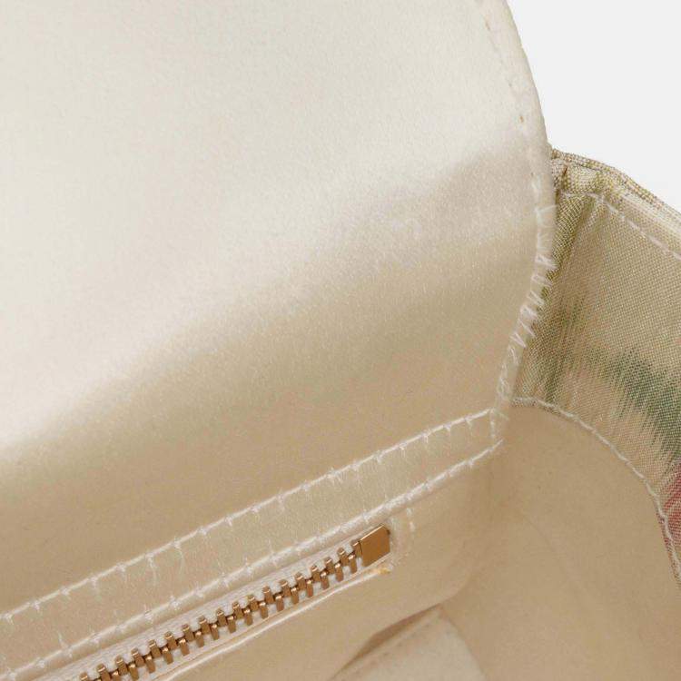 Pre Owned Dior White Mini Satin Floral Crystal Lady Dior