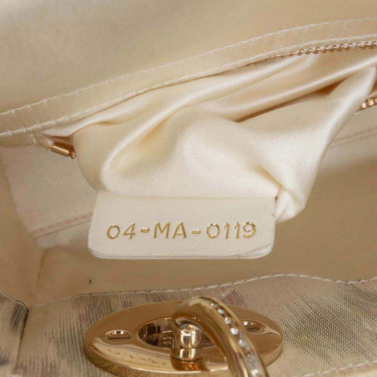 Pre Owned Dior White Mini Satin Floral Crystal Lady Dior