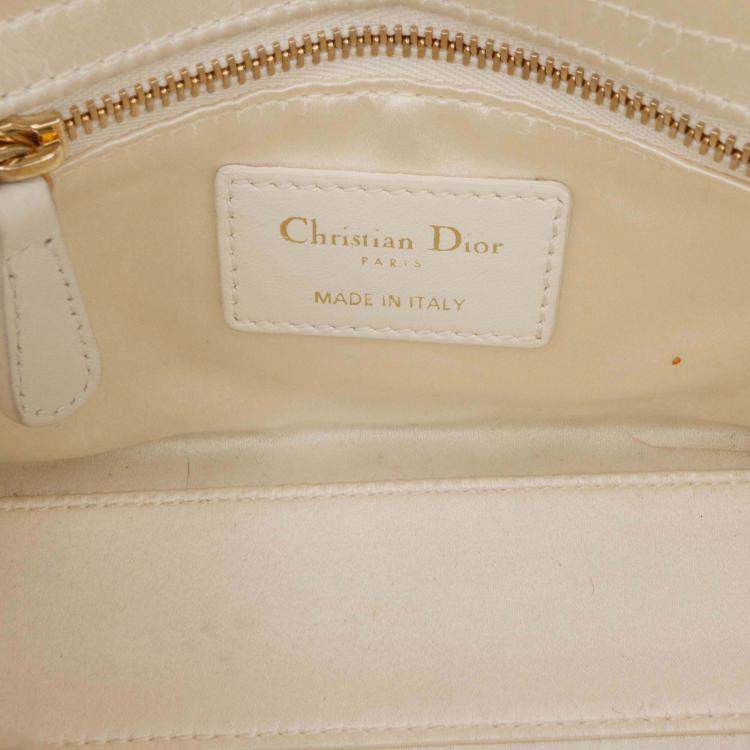 Pre Owned Dior White Mini Satin Floral Crystal Lady Dior