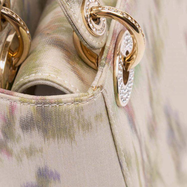 Pre Owned Dior White Mini Satin Floral Crystal Lady Dior