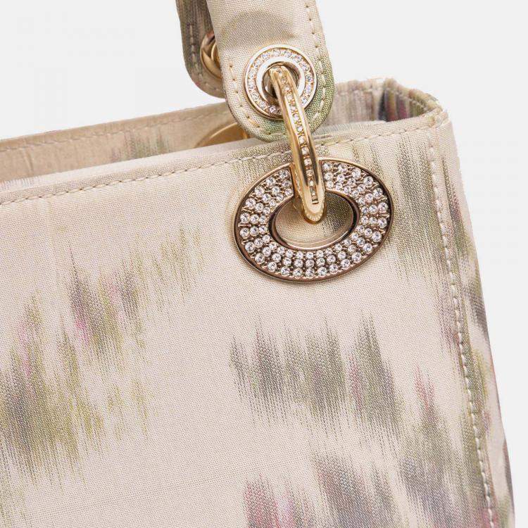 Pre Owned Dior White Mini Satin Floral Crystal Lady Dior