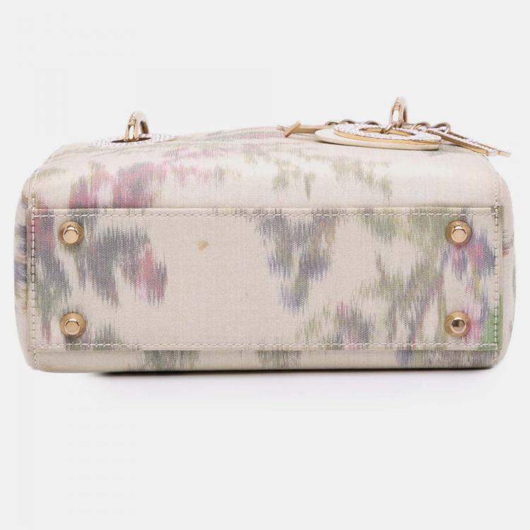 Pre Owned Dior White Mini Satin Floral Crystal Lady Dior