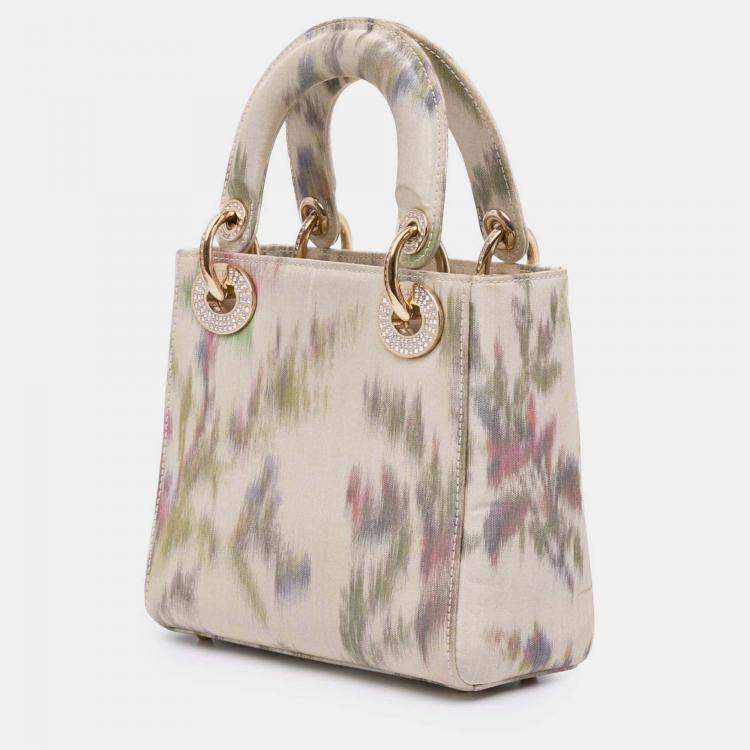 Pre Owned Dior White Mini Satin Floral Crystal Lady Dior