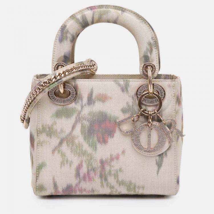 Pre Owned Dior White Mini Satin Floral Crystal Lady Dior