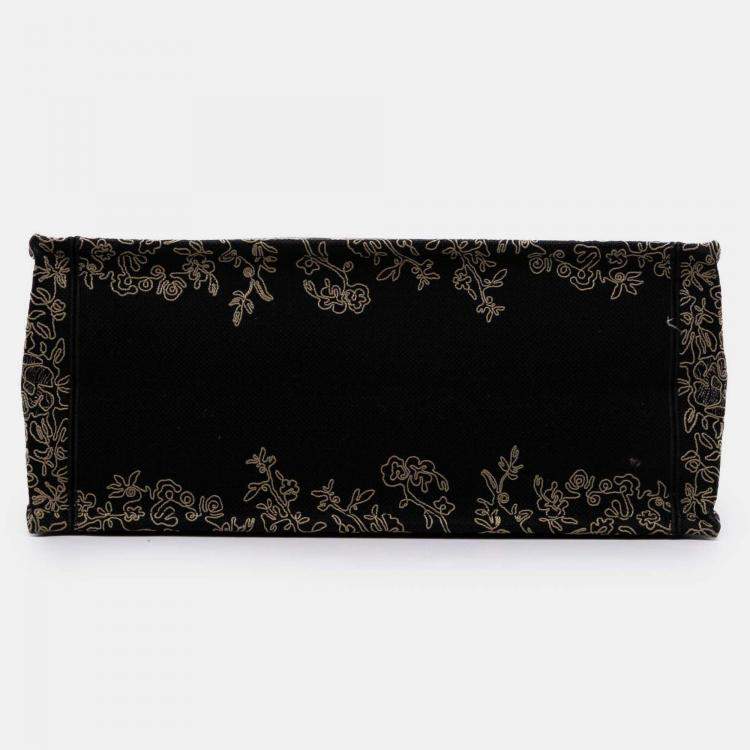 Pre Owned Dior Black Large Canvas Embroidered Jardin d'Hiver Book Tote