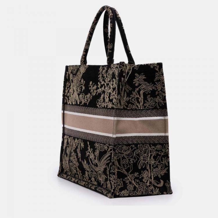 Pre Owned Dior Black Large Canvas Embroidered Jardin d'Hiver Book Tote