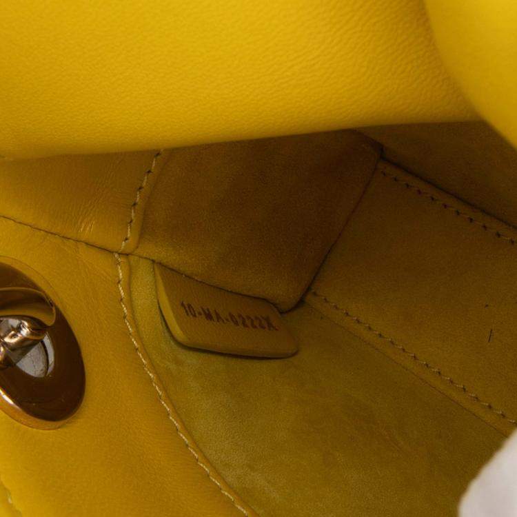 Pre Owned Dior Yellow Micro Lambskin Cannage Lady Dior
