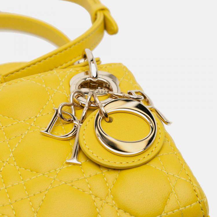 Pre Owned Dior Yellow Micro Lambskin Cannage Lady Dior