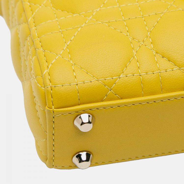 Pre Owned Dior Yellow Micro Lambskin Cannage Lady Dior