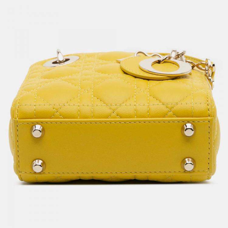 Pre Owned Dior Yellow Micro Lambskin Cannage Lady Dior