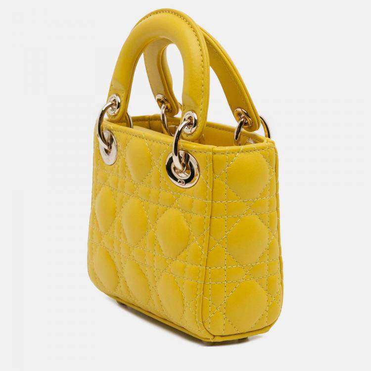 Pre Owned Dior Yellow Micro Lambskin Cannage Lady Dior
