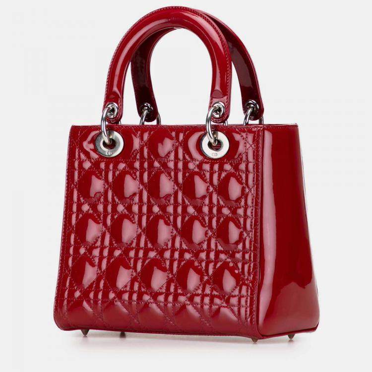 Pre Owned Dior Red Medium Patent Cannage Lady Dior