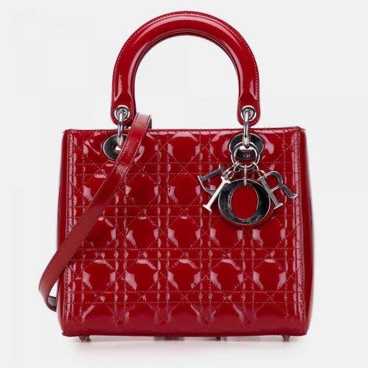 Pre Owned Dior Red Medium Patent Cannage Lady Dior