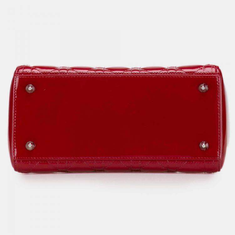 Pre Owned Dior Red Medium Patent Cannage Lady Dior