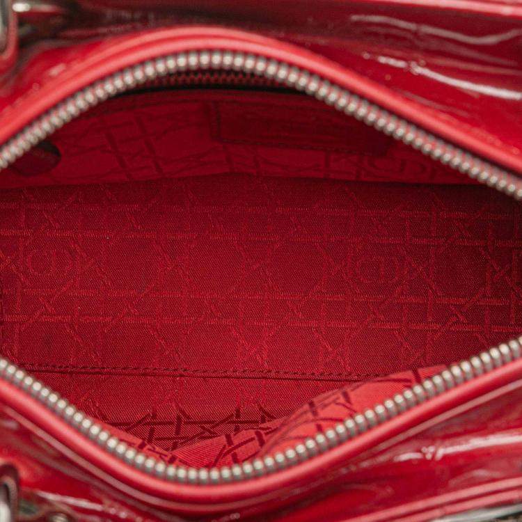 Pre Owned Dior Red Medium Patent Cannage Lady Dior