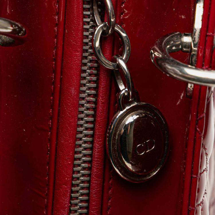Pre Owned Dior Red Medium Patent Cannage Lady Dior