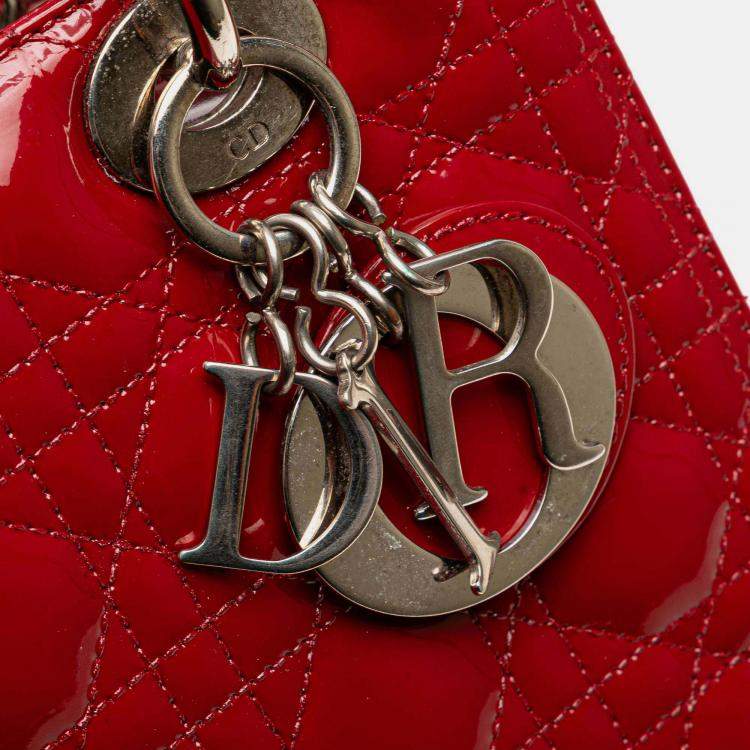 Pre Owned Dior Red Medium Patent Cannage Lady Dior