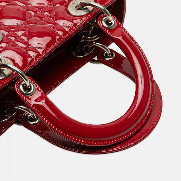 Pre Owned Dior Red Medium Patent Cannage Lady Dior