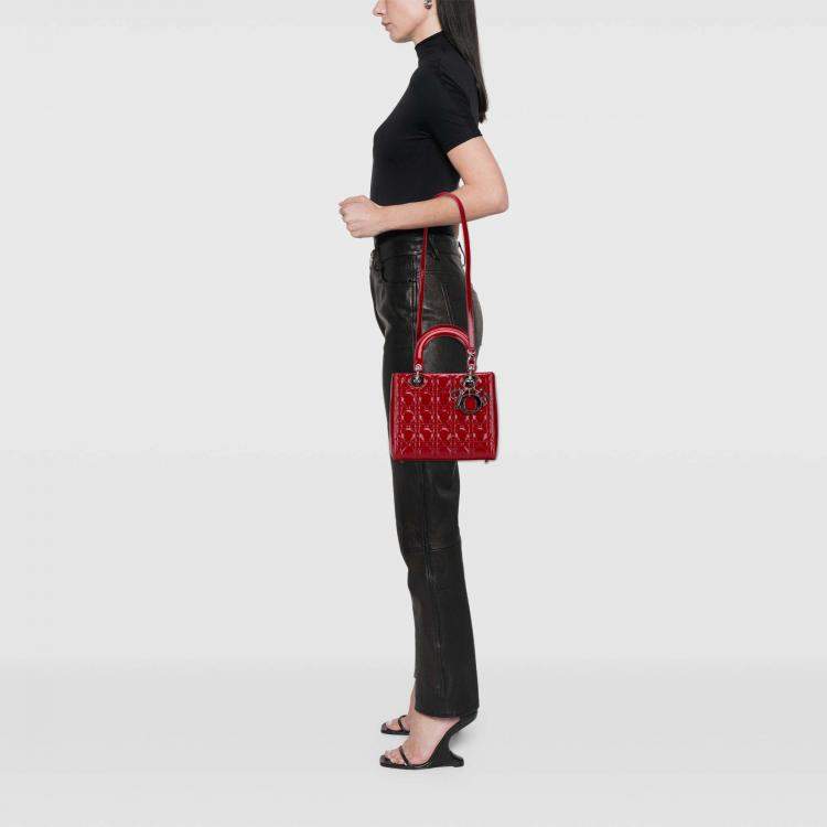 Pre Owned Dior Red Medium Patent Cannage Lady Dior
