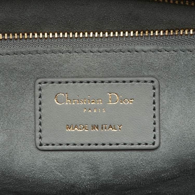 Pre Owned Dior Light Grey Cannage Leather Large Lady Dior Tote