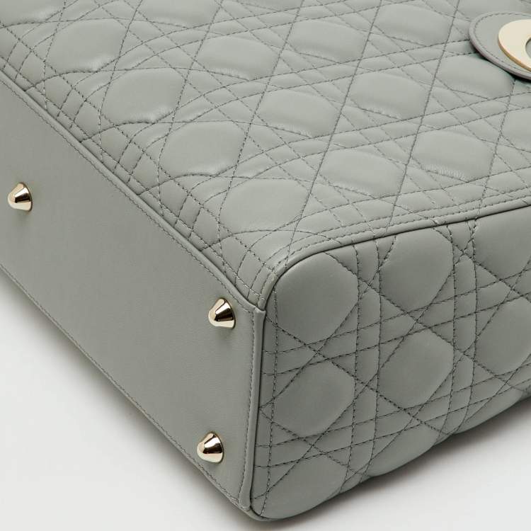 Pre Owned Dior Light Grey Cannage Leather Large Lady Dior Tote