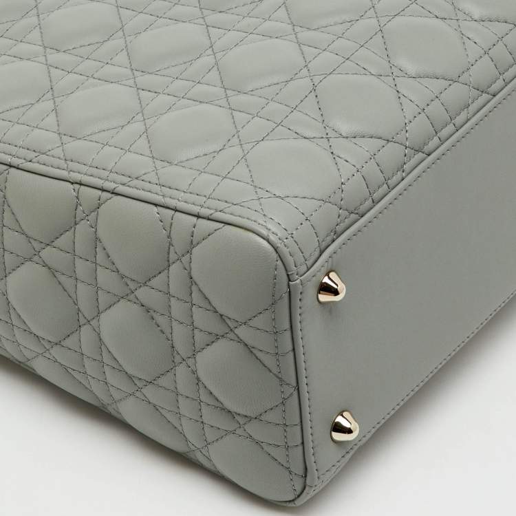 Pre Owned Dior Light Grey Cannage Leather Large Lady Dior Tote