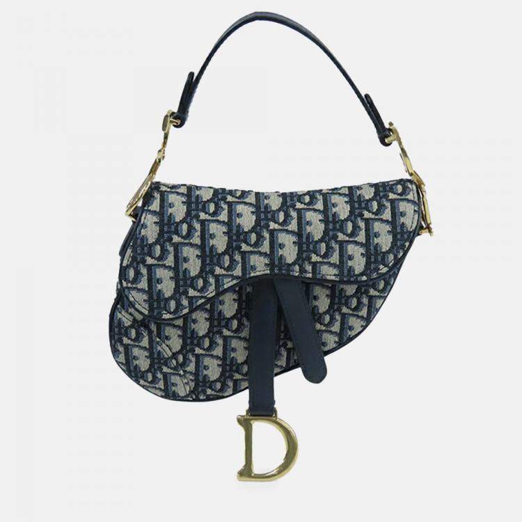 Pre Owned Dior Navy Blue Mini Oblique Canvas Saddle Bag