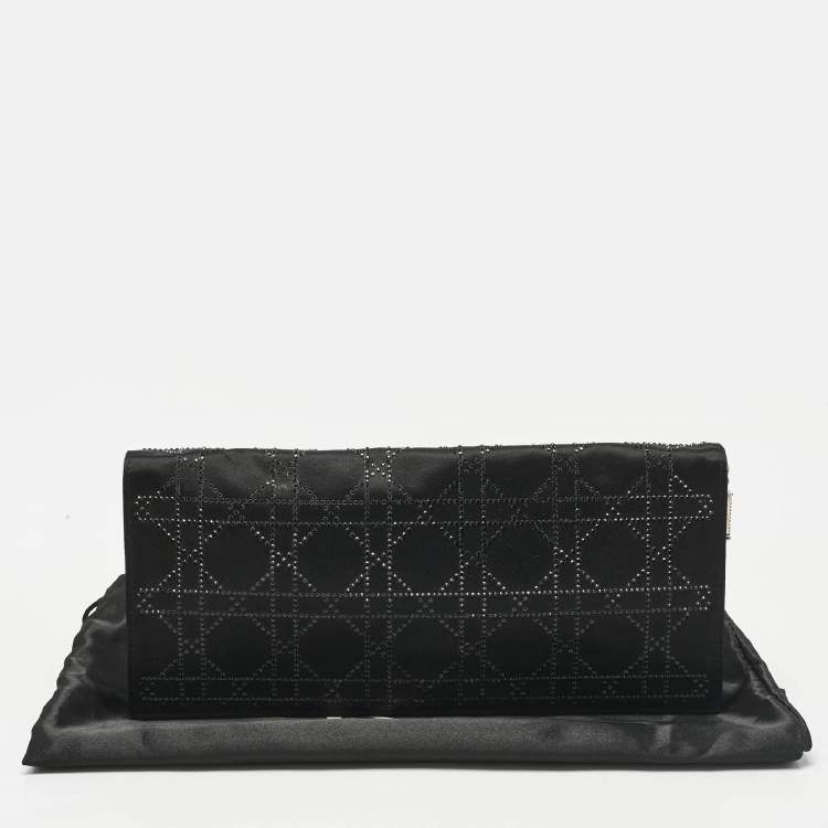 Pre Owned Dior Black Cannage Satin Crystals Lady Dior Chain Clutch