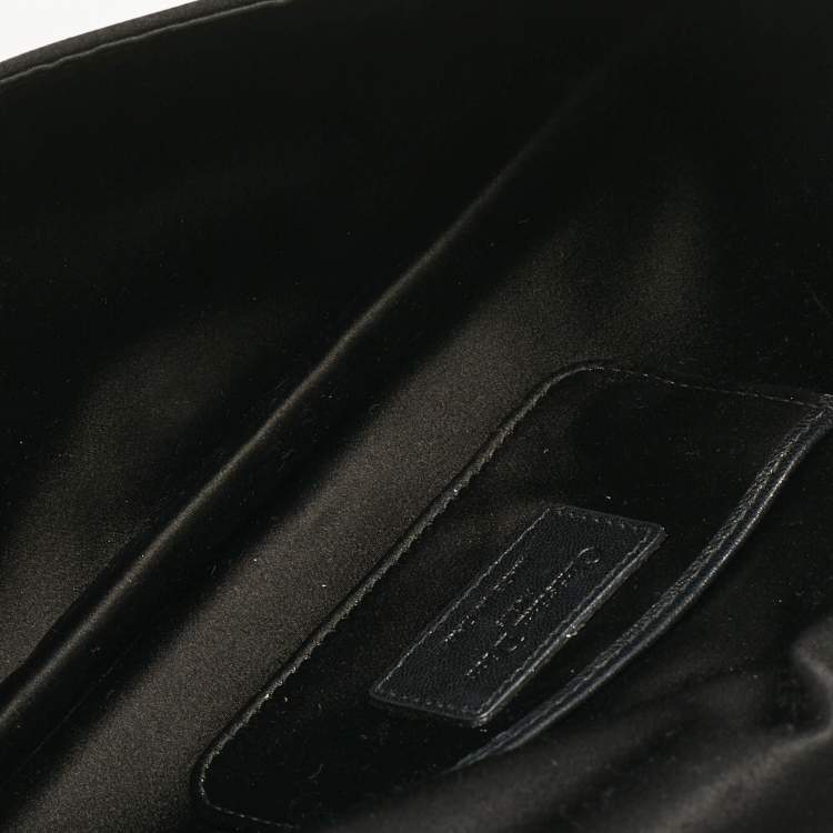 Pre Owned Dior Black Cannage Satin Crystals Lady Dior Chain Clutch