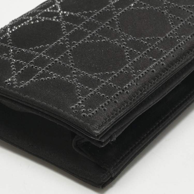 Pre Owned Dior Black Cannage Satin Crystals Lady Dior Chain Clutch