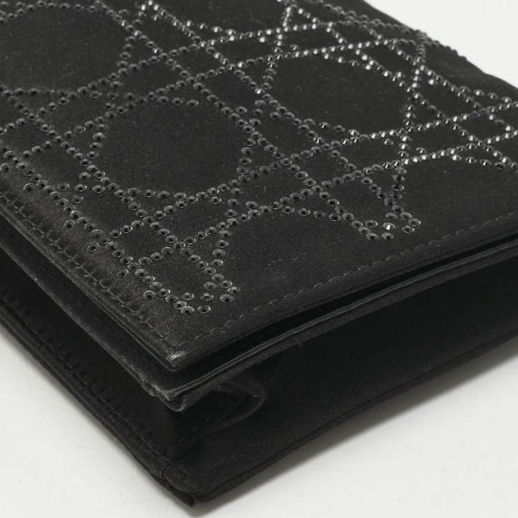 Pre Owned Dior Black Cannage Satin Crystals Lady Dior Chain Clutch