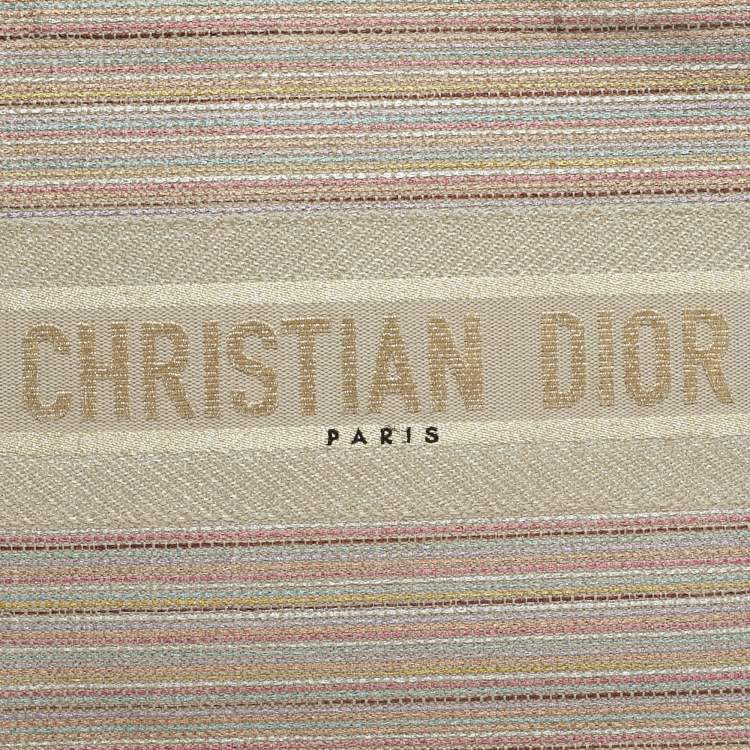 Pre Owned Dior Multicolor Embroidered Stripes Canvas Medium Book Tote 