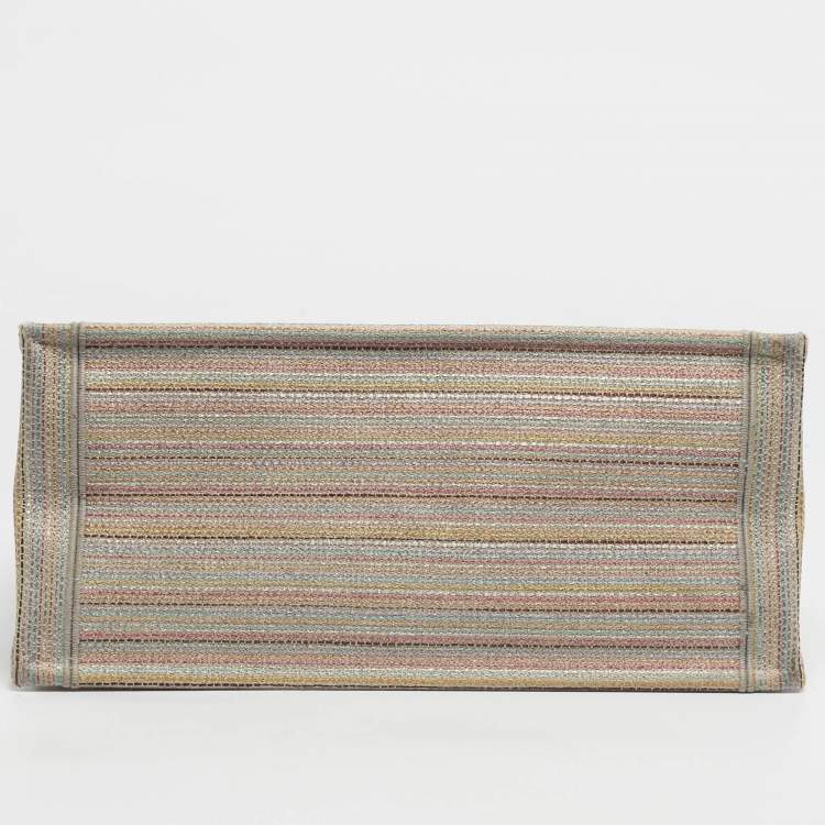 Pre Owned Dior Multicolor Embroidered Stripes Canvas Medium Book Tote 