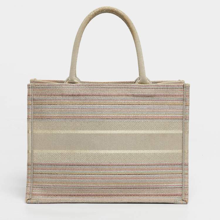 Pre Owned Dior Multicolor Embroidered Stripes Canvas Medium Book Tote 