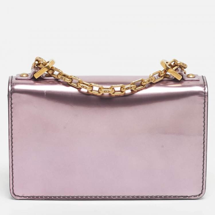 Pre Owned Dior Pink Patent Leather Mini J'Adior Chain Flap Bag
